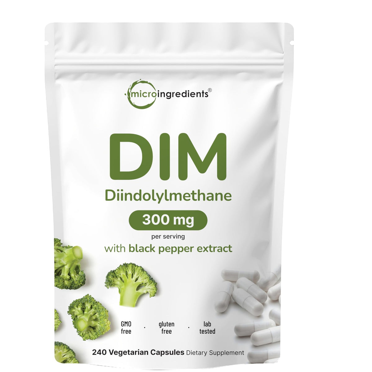 DIM Active Supplement, DIM 300mg, 240 Veggie Capsules (8-Month Supply), 2 in 1 Formula, Estrogen Metabolism, Premium DIM-Plus Broccoli Extract Supplement With Black Pepper for Better Absorption