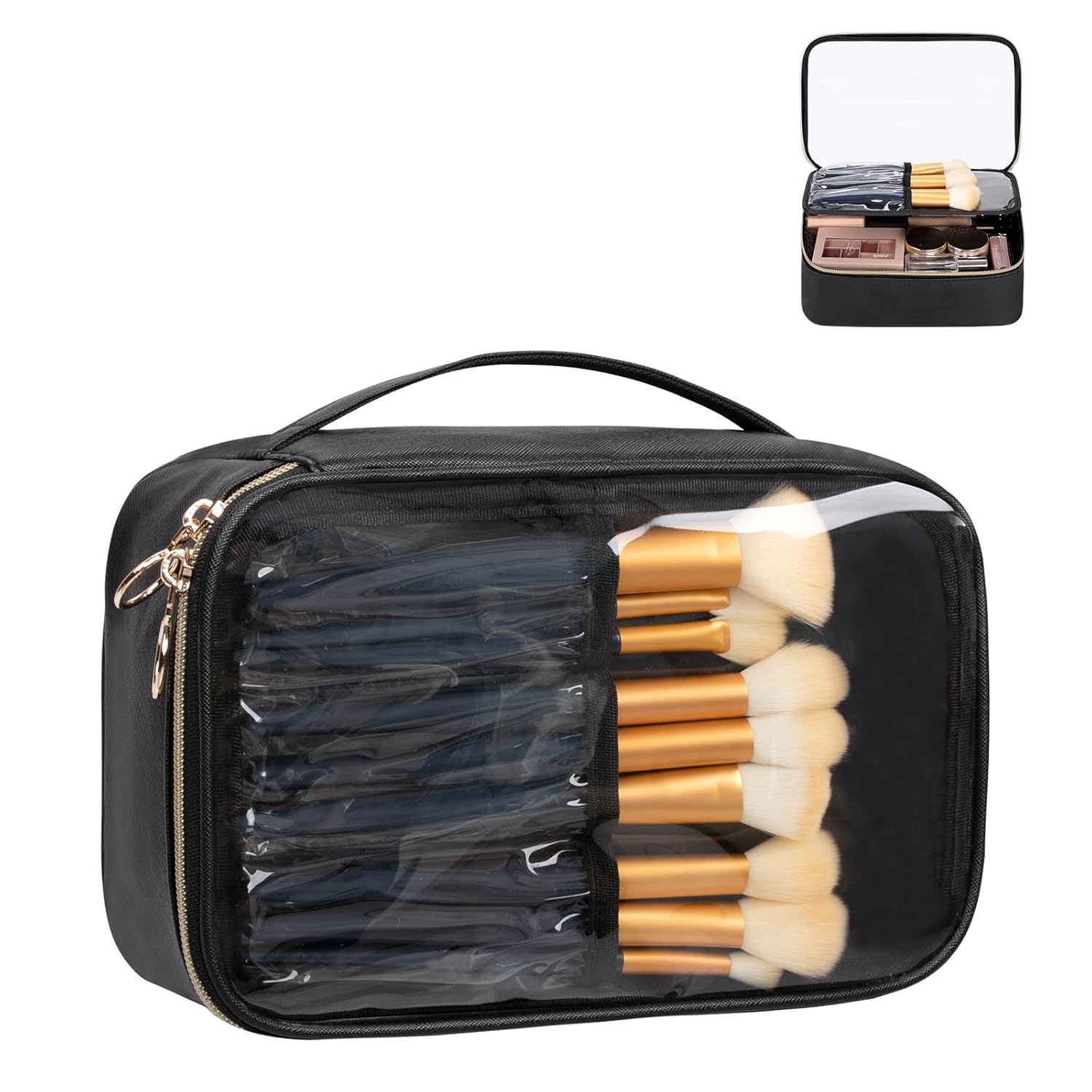 Buy now OCHEAL Makeup Bag, Double Layer Cosmetic Bag, Large Capacity New Look Clear Cosmetic Case for Women Travel Beauty Essentials, Multiple Compartments Makeup Case Organizer Zipper Pouch -Black Large 01_Black at indiglob india