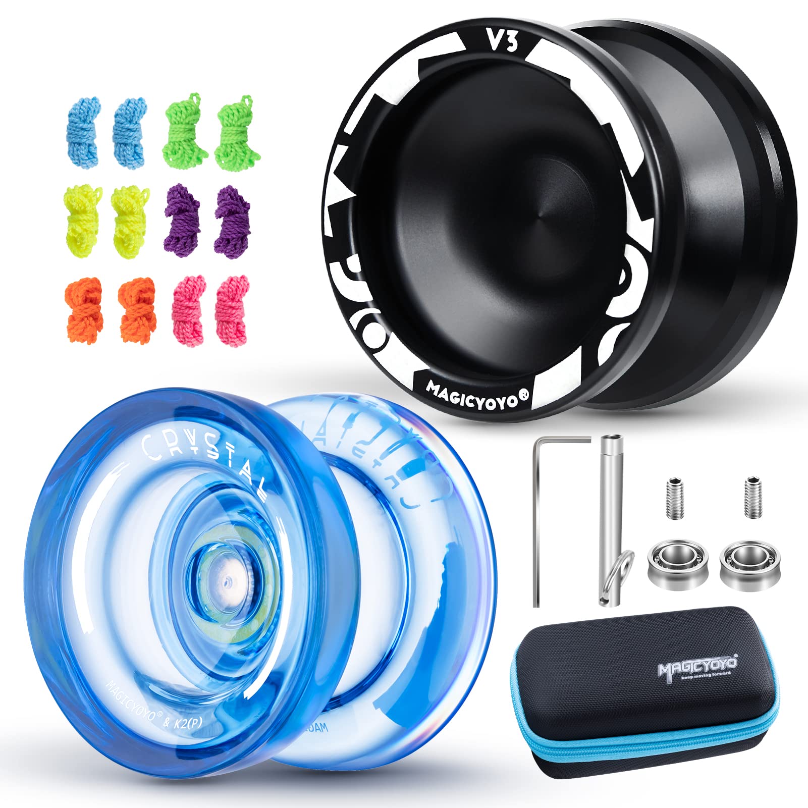 Buy now MAGICYOYO V3 Yoyo for Kids 8-12 or Above, Responsive Yoyo Professional with Dual Function, Professional Trick Yo yo for Adults with 12 Yo-yo Strings, KK Bearing, Bearing Puller, Axle,Case Bag -Black V3 Black + K2 Crystal Blue at indiglob india