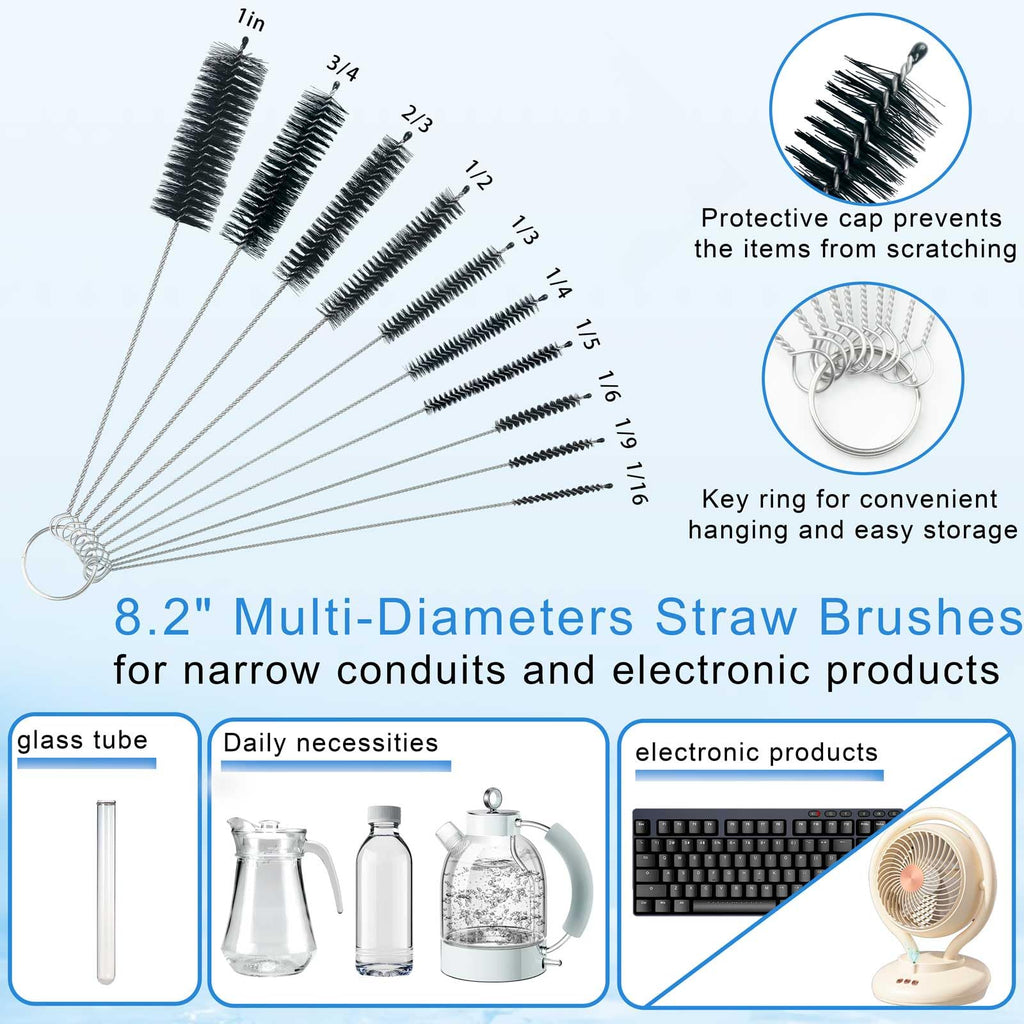 13Pcs Glass Cleaning Kit Tube Pipe Cleaners Straw Cleaner Brush - Reusable Handles Extra Long Bottle Brush & for Glass Water Stan-Ley Mugs (40,30,20 oz), for Sippy Cup, Water Bottle, Tubes Drains