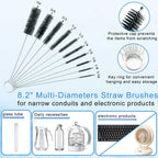 13Pcs Glass Cleaning Kit Tube Pipe Cleaners Straw Cleaner Brush - Reusable Handles Extra Long Bottle Brush & for Glass Water Stan-Ley Mugs (40,30,20 oz), for Sippy Cup, Water Bottle, Tubes Drains