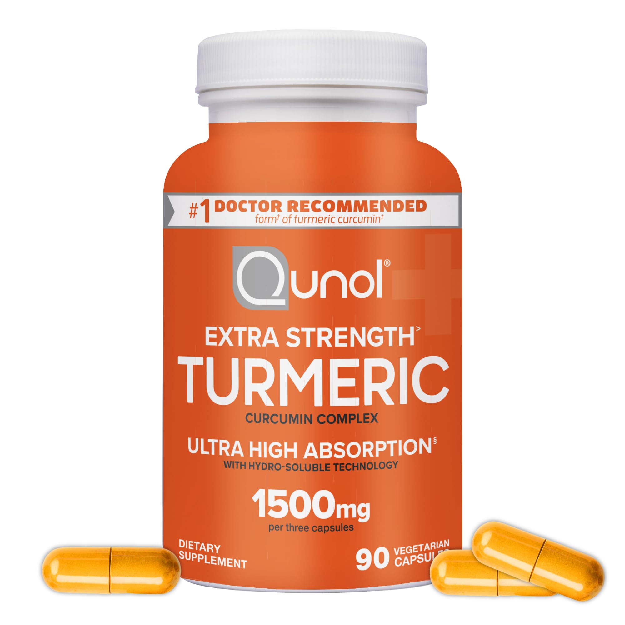 Qunol Turmeric Curcumin 1500mg, Ultra High Absorption Supplement, 90 Count | #1 Doctor Recommended form of Turmeric Curcumin, Extra Strength Capsule for Joint Support and a Healthy Inflammation Response