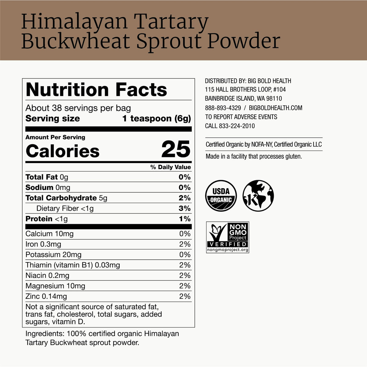 BIG BOLD HEALTH Himalayan Tartary Buckwheat Sprout Powder - Rich in Polyphenols & Prebiotic Fiber - Non-GMO, Gluten-Free, Grain-Free, Vegetarian - 30 Servings