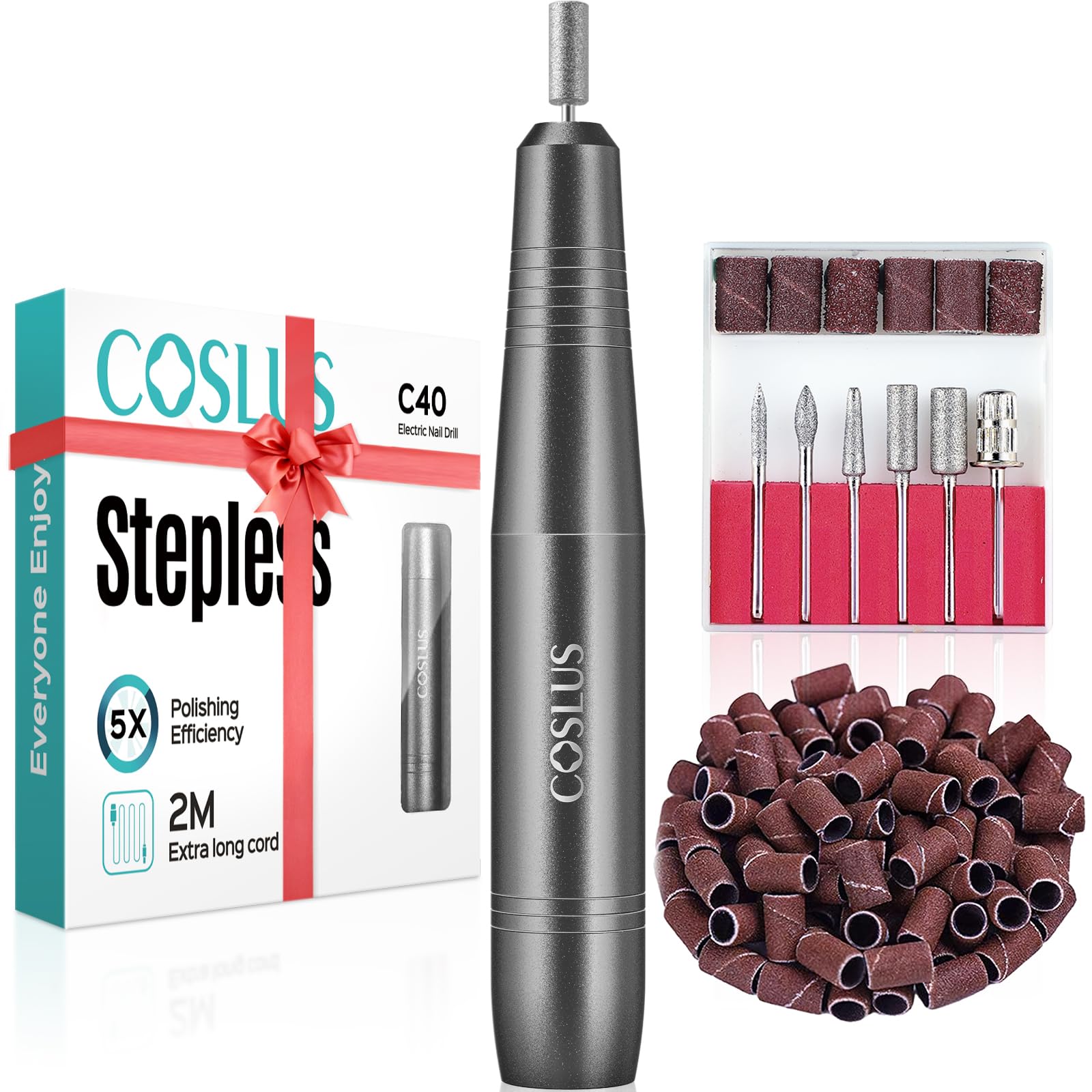 COSLUS C40 Electric Nail Drill Professional, Precise Dial Speed Control | Nail File Machine for Acrylic Gel Dip Powder Removal, Compact Manicure Tools, Beginner-friendly Polishing Set, Home