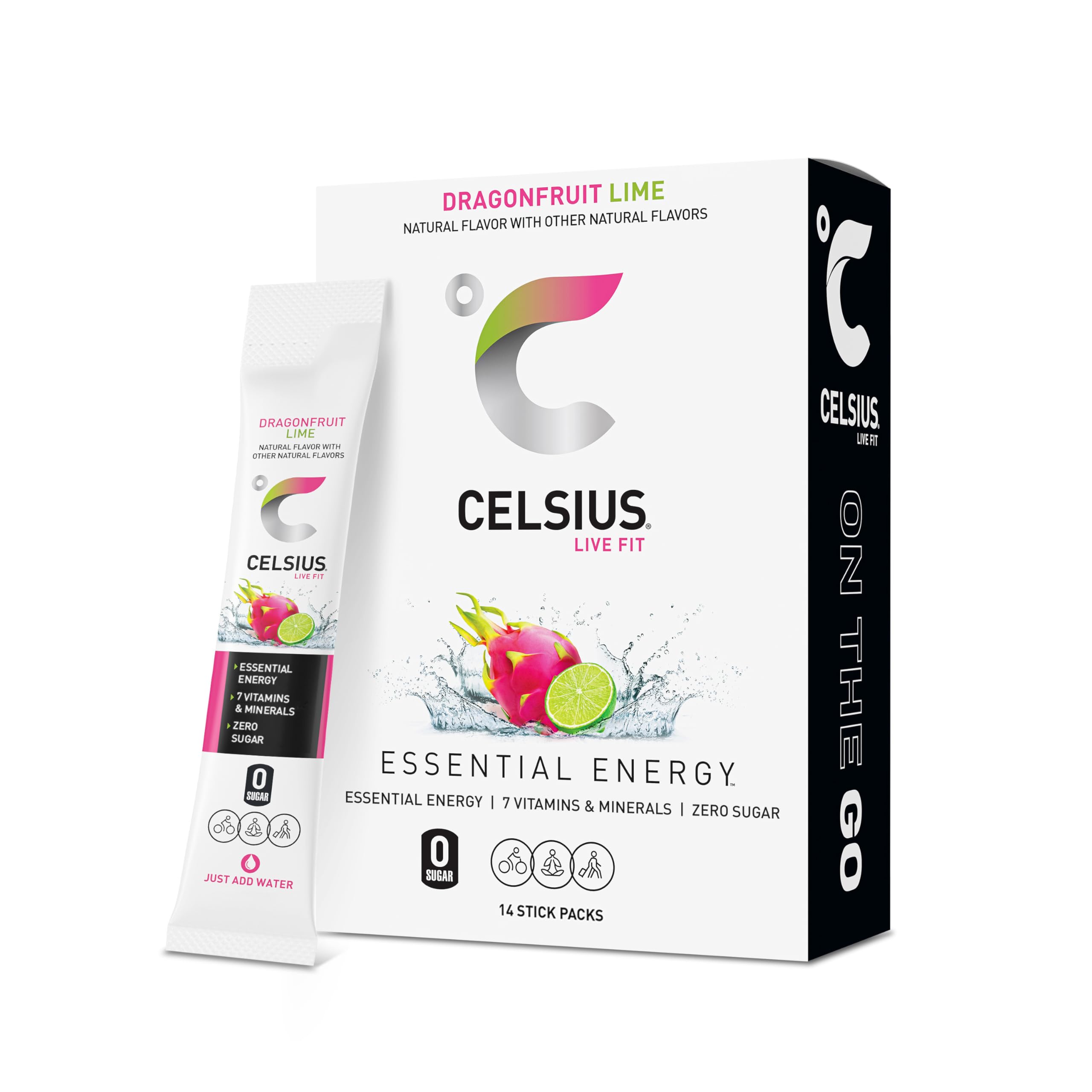 Buy now CELSIUS On The Go Strawberry Mango, Sugar Free Energy Drink Mix (14 Sticks per Pack) Dragonfruit Lime 2.8 Ounce (Pack of 1) at indiglob india