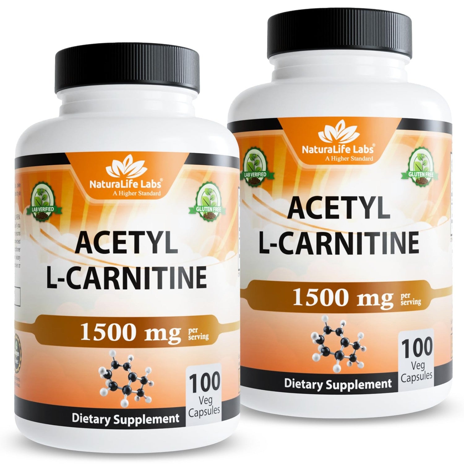 NaturaLife Labs Acetyl L-Carnitine (ALCAR) 1500 mg per Serving – 100 Capsules – Non-GMO, Gluten-Free, Vegan (2 Pack)