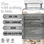 Naked Zinc Carnosine - Gut Lining, Immune Function and Stomach Support Supplement, Vegan, Gluten-Free, 17mg - 60 Capsules