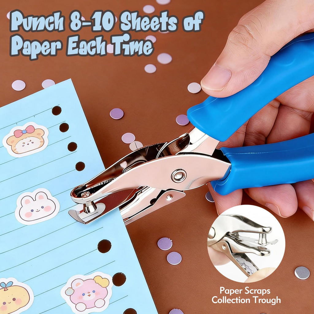 2 Pcs Hole Punch, 1/4" and 1/8" Hole Puncher with Blue Soft Grip