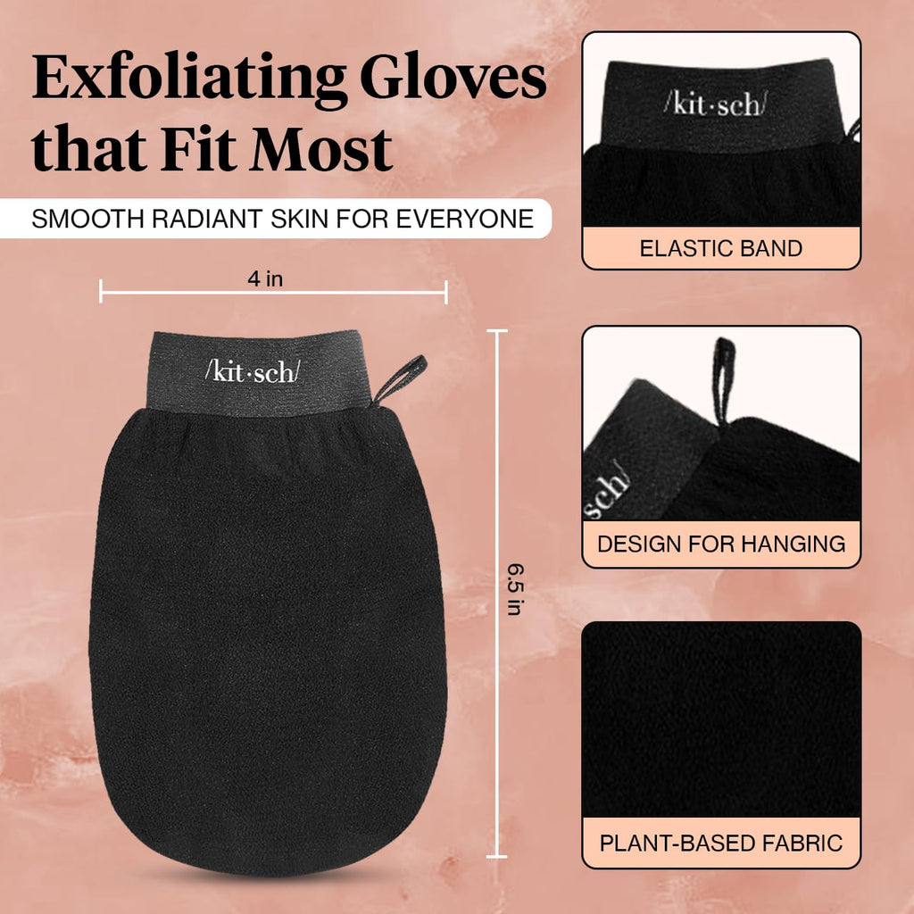 Kitsch Exfoliating Glove 1pc – Exfoliating Mitt - Black | Korean Exfoliating Mit & Deep Exfoliating Body Scrubber for Shower, Bath | Body Exfoliator Glove, Dead Skin Remover