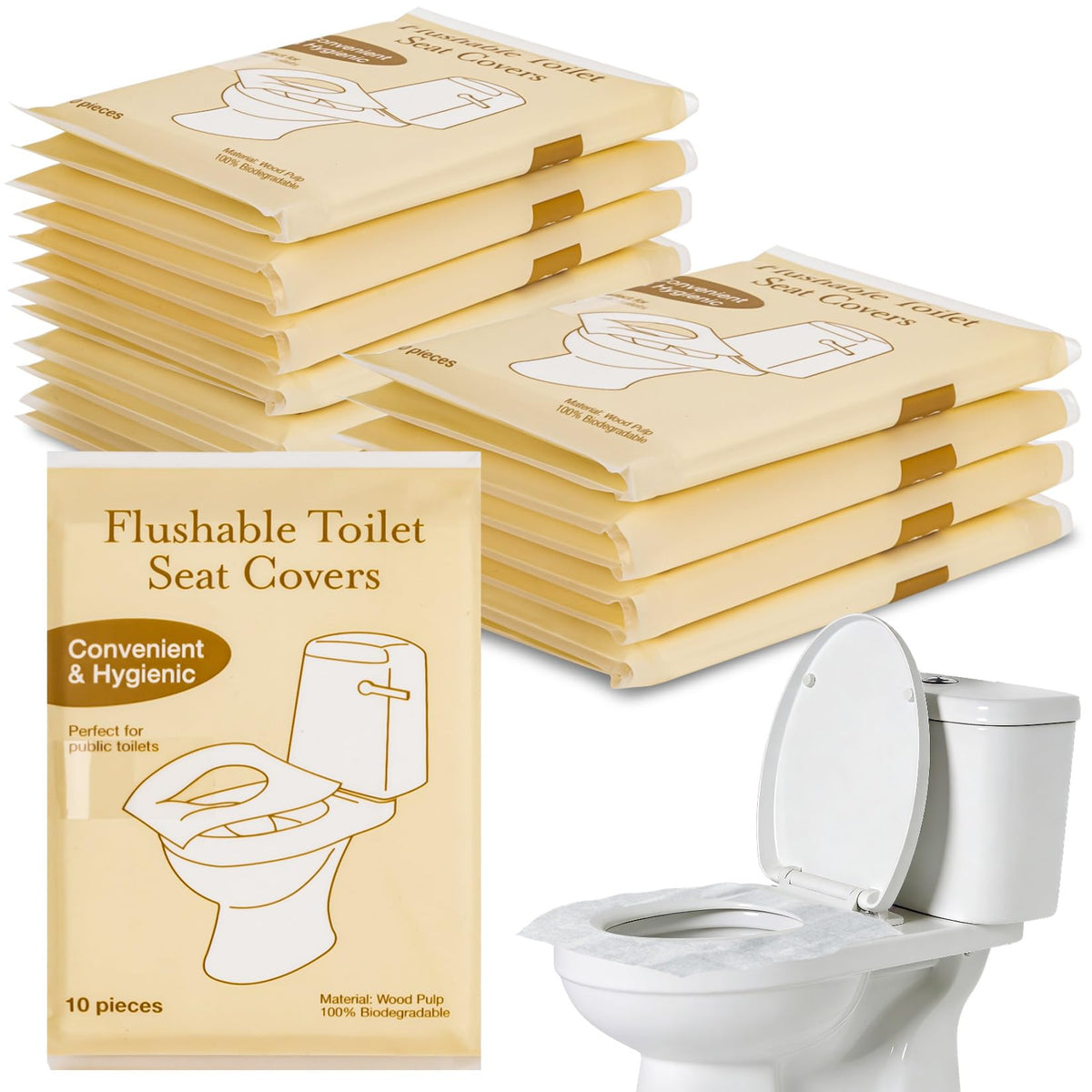 RAINFLOW Toilet Seat Covers Disposable - 100 Count Portable Flushable Paper