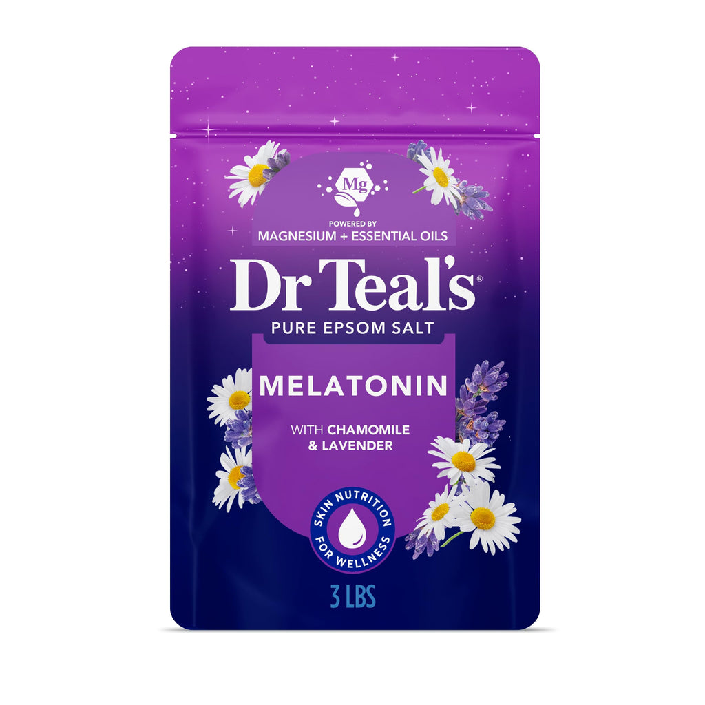 Dr Teal's Epsom Salt Magnesium Soak, Sleep Blend with Melatonin, Lavender & Chamomile Essential Oils, 3 lbs