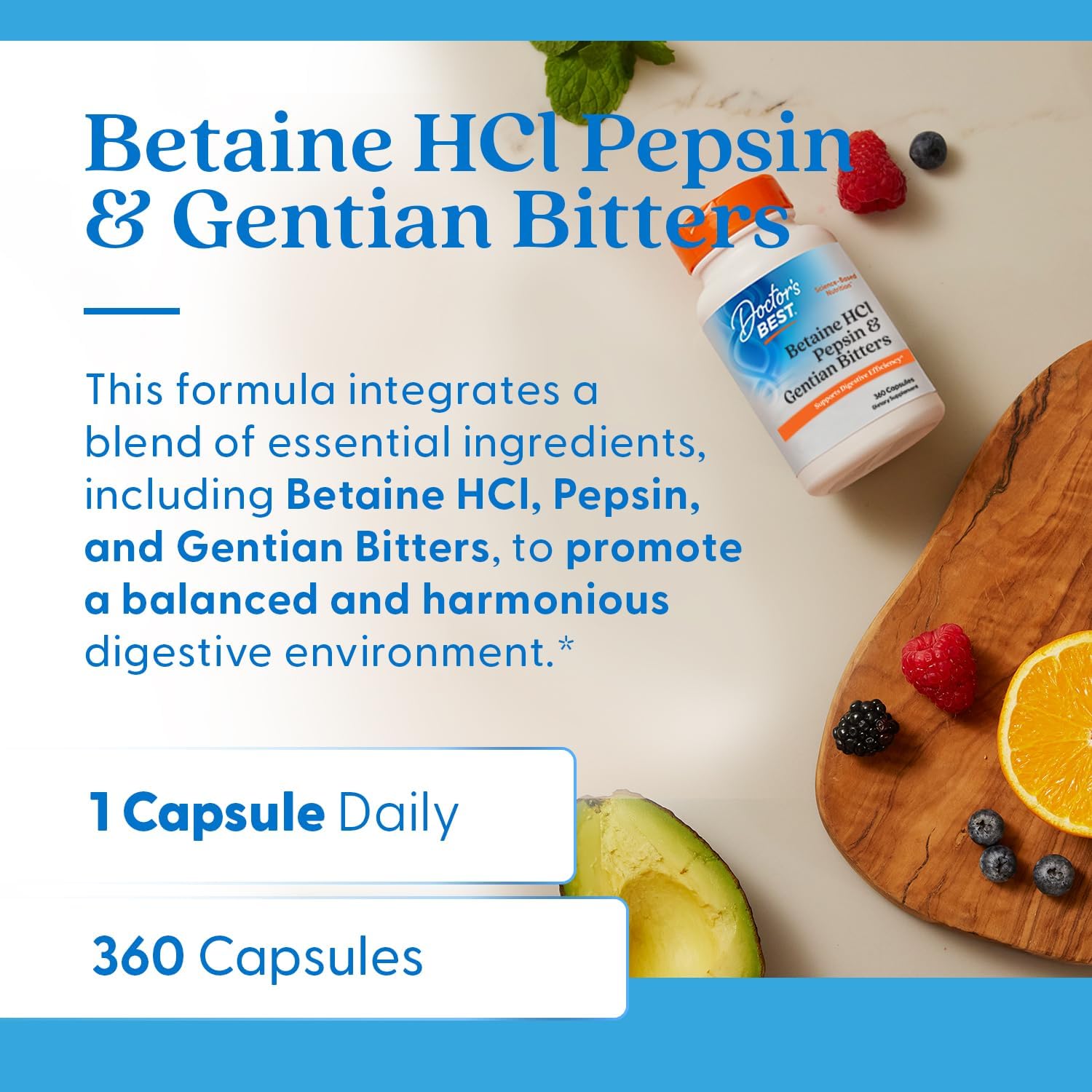 Buy now Doctor's Best Betaine HCI Pepsin & Gentian Bitters, Digestive Enzymes for Protein Breakdown & Absorption, Non-GMO, Gluten Free, 360 Count (Pack of 1) at indiglob india