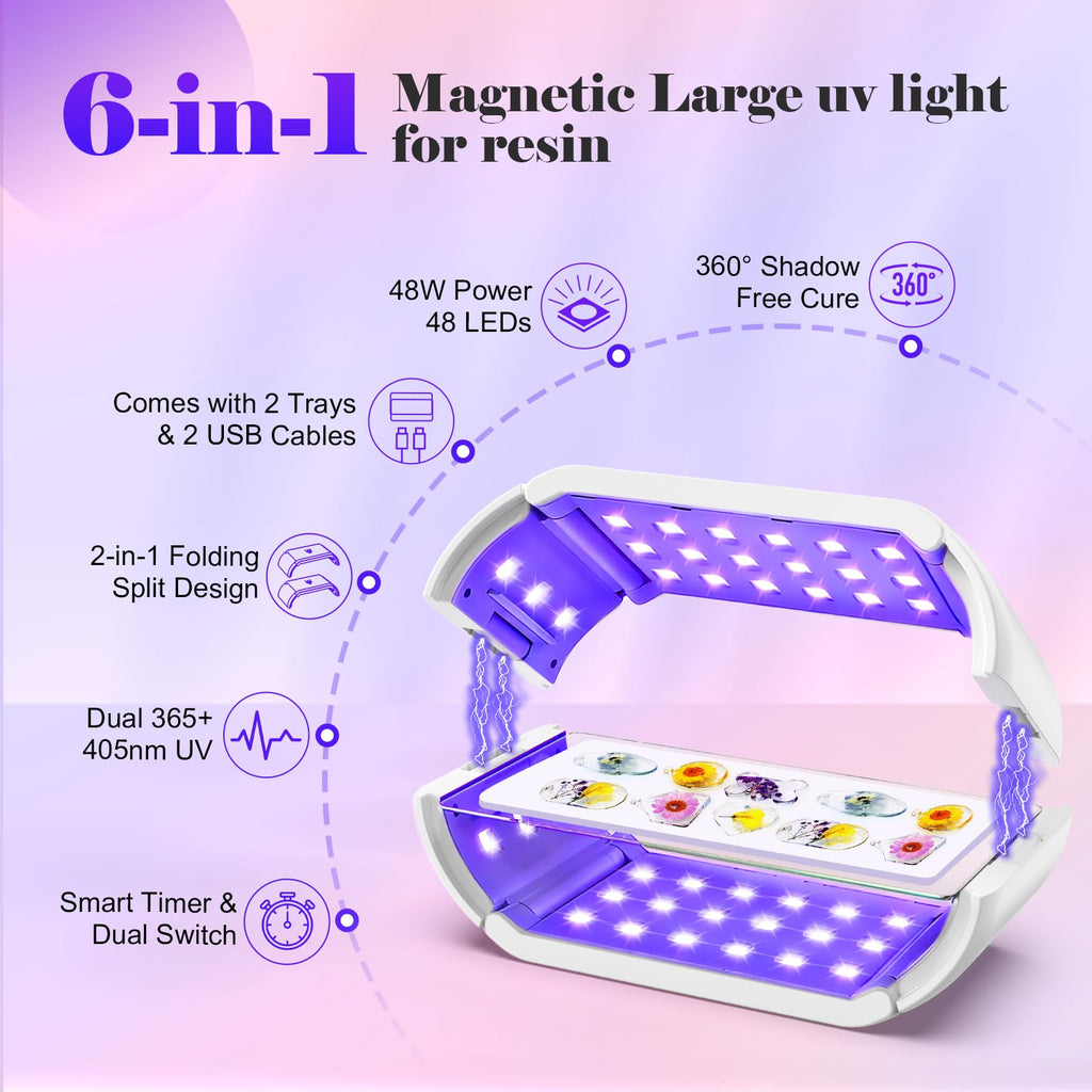 UV Light for Resin,48W 48 LEDs,Double-Sided,360°Surround,Dual 365-405nm