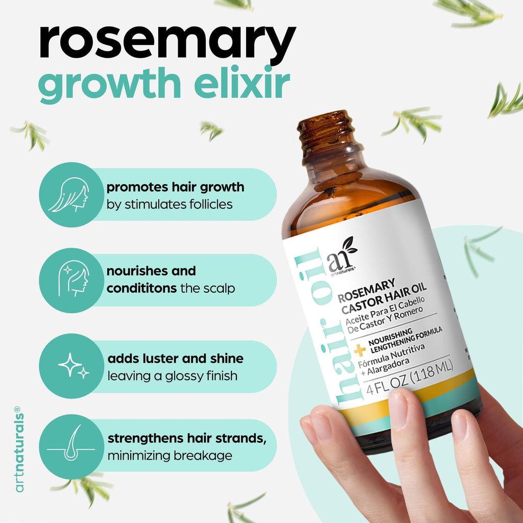 ArtNaturals Rosemary Oil for Hair Growth & Castor Oil Set, 4 oz, Women Men