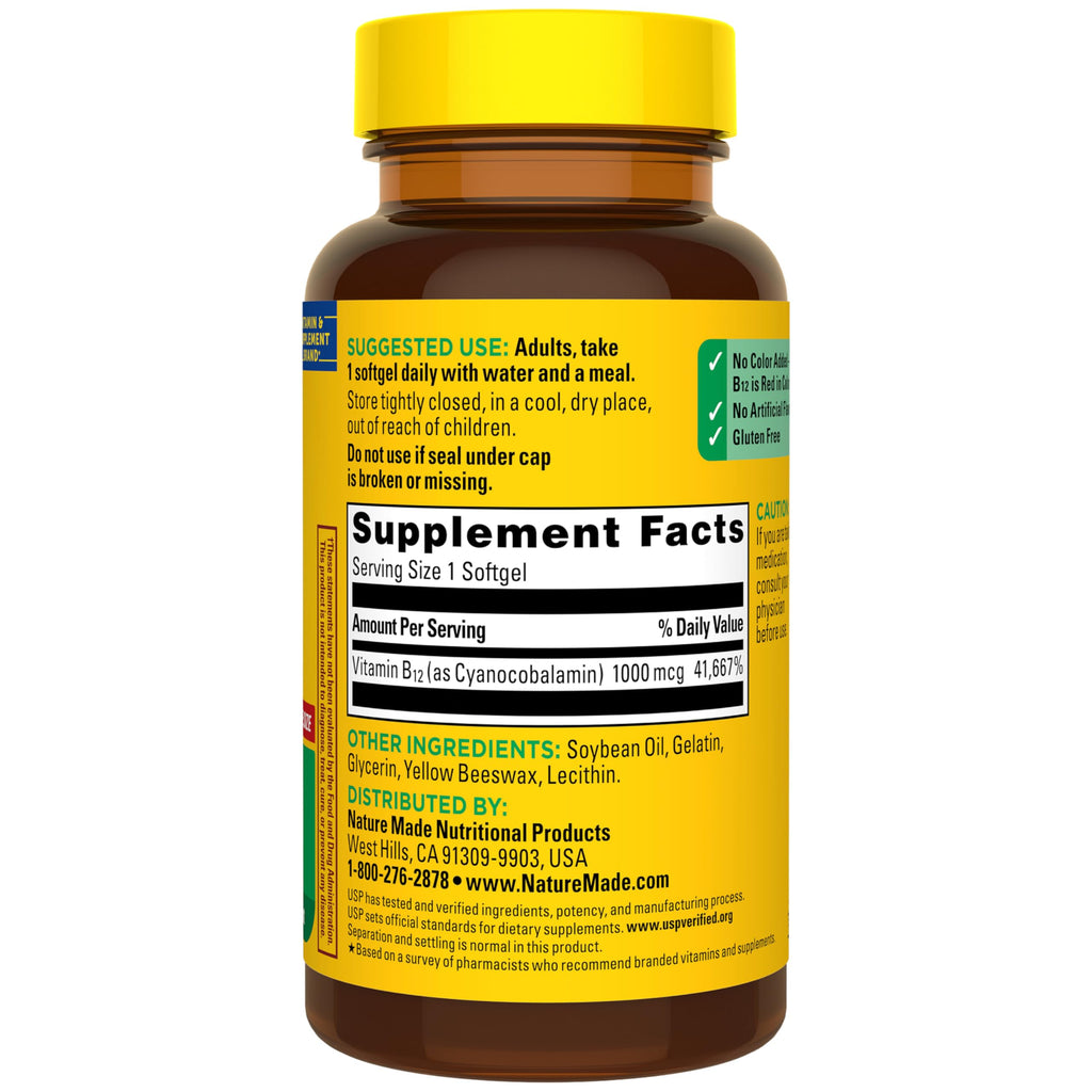 Nature Made Vitamin B12 1000 mcg, Energy Metabolism Support, 150 Softgels | B12 Vitamins 1000 mcg, Energy Metabolism Support Supplement for Women and Men, Gluten Free, 150 Day Supply