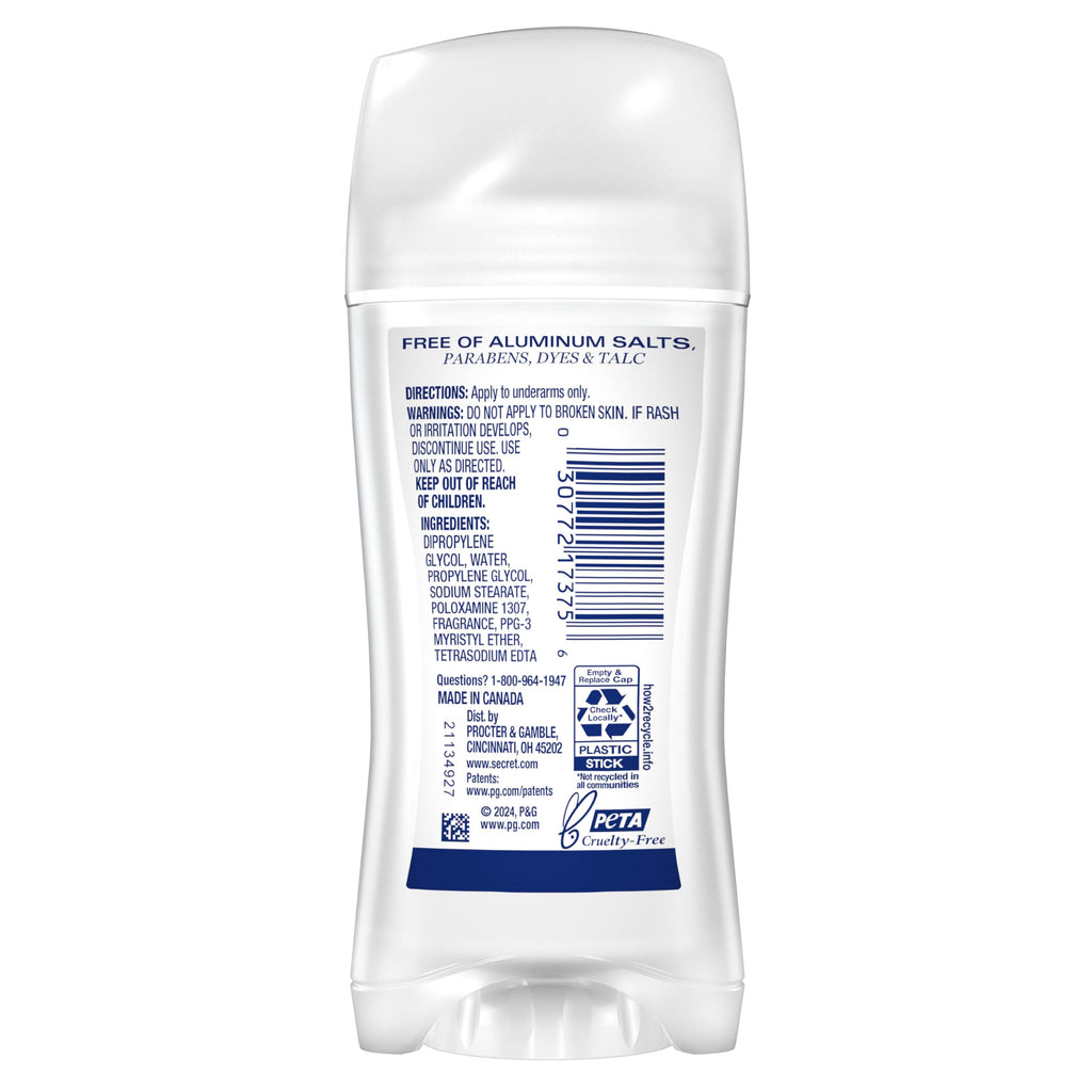 Secret Aluminum Free Deodorant for Women, 48hr Odor Protection, Free of Parabens Dyes Talc & Baking Soda, PH Balancing Minerals, Clear Solid, Clear Ocean Scent, 2.4 oz