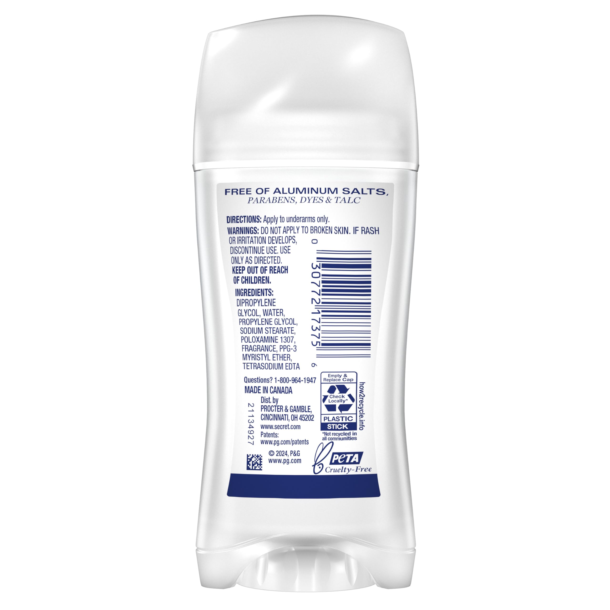 Secret Aluminum Free Deodorant for Women, 48hr Odor Protection, Free of Parabens Dyes Talc & Baking Soda, PH Balancing Minerals, Clear Solid, Clear Ocean Scent, 2.4 oz