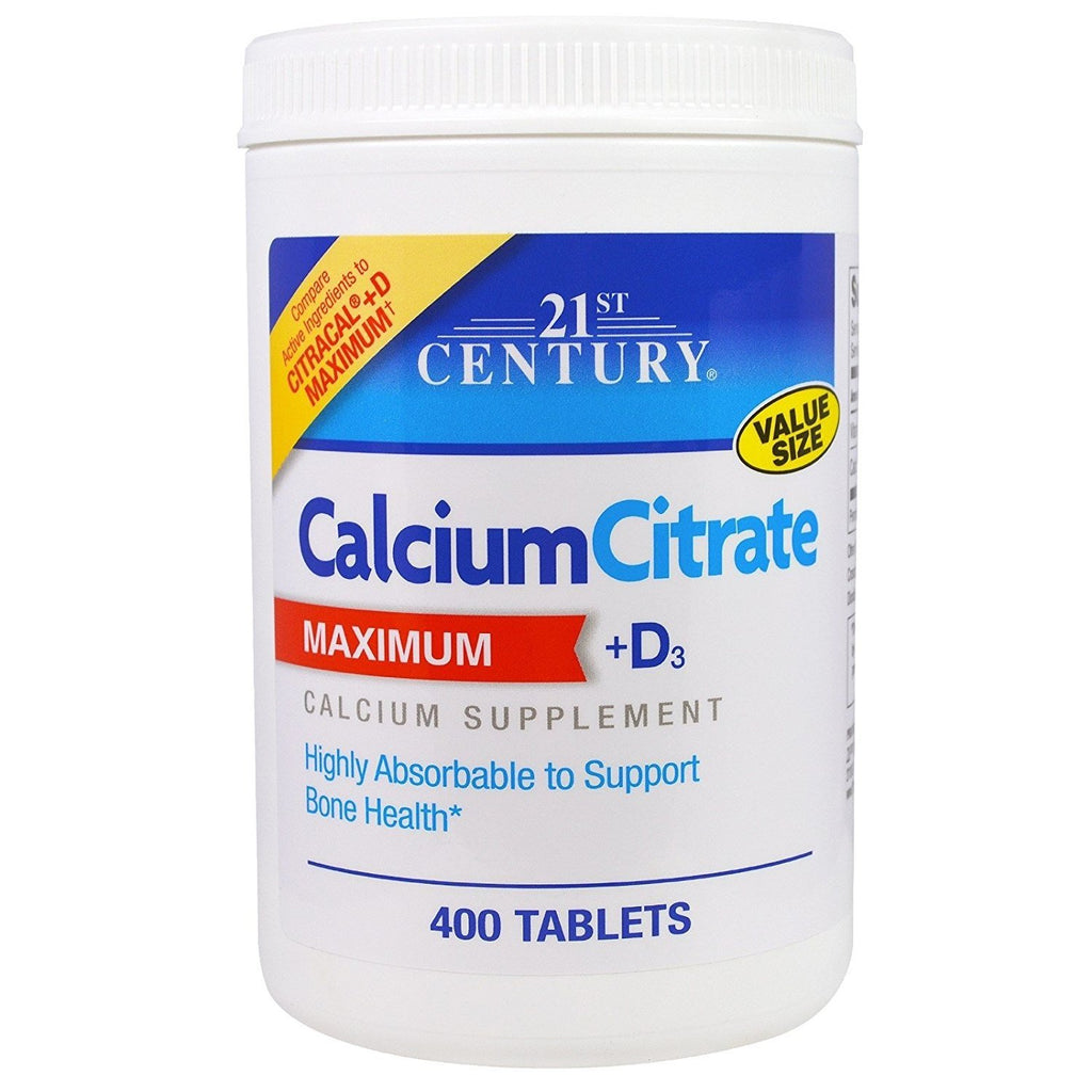 21st Century Calcium Citrate Plus D Maximum Caplets, 120 Count | Maximum-Strength Highly Absorbable Calcium Citrate with Vitamin D3, Compare VS. Citracal +D3 Maximum, Gluten Free