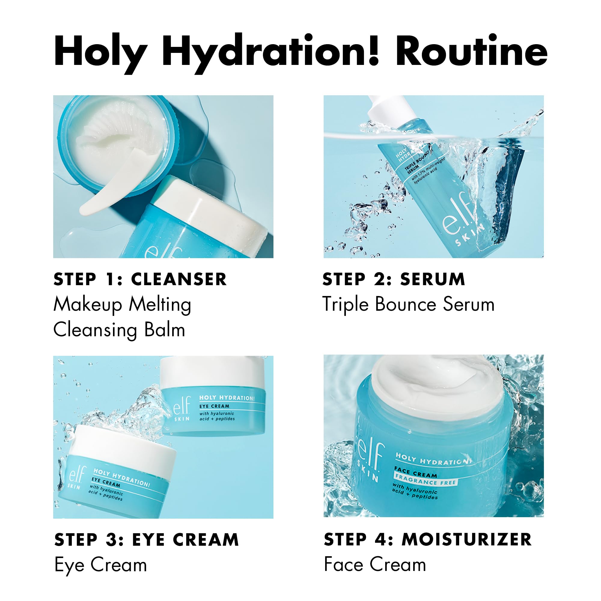 e.l.f. SKIN Holy Hydration! Triple Bounce Serum, 1.7% Hyaluronic Acid Serum For Plump, Bouncy Skin, Moisturizing & Hydrating, Vegan & Cruelty-Free