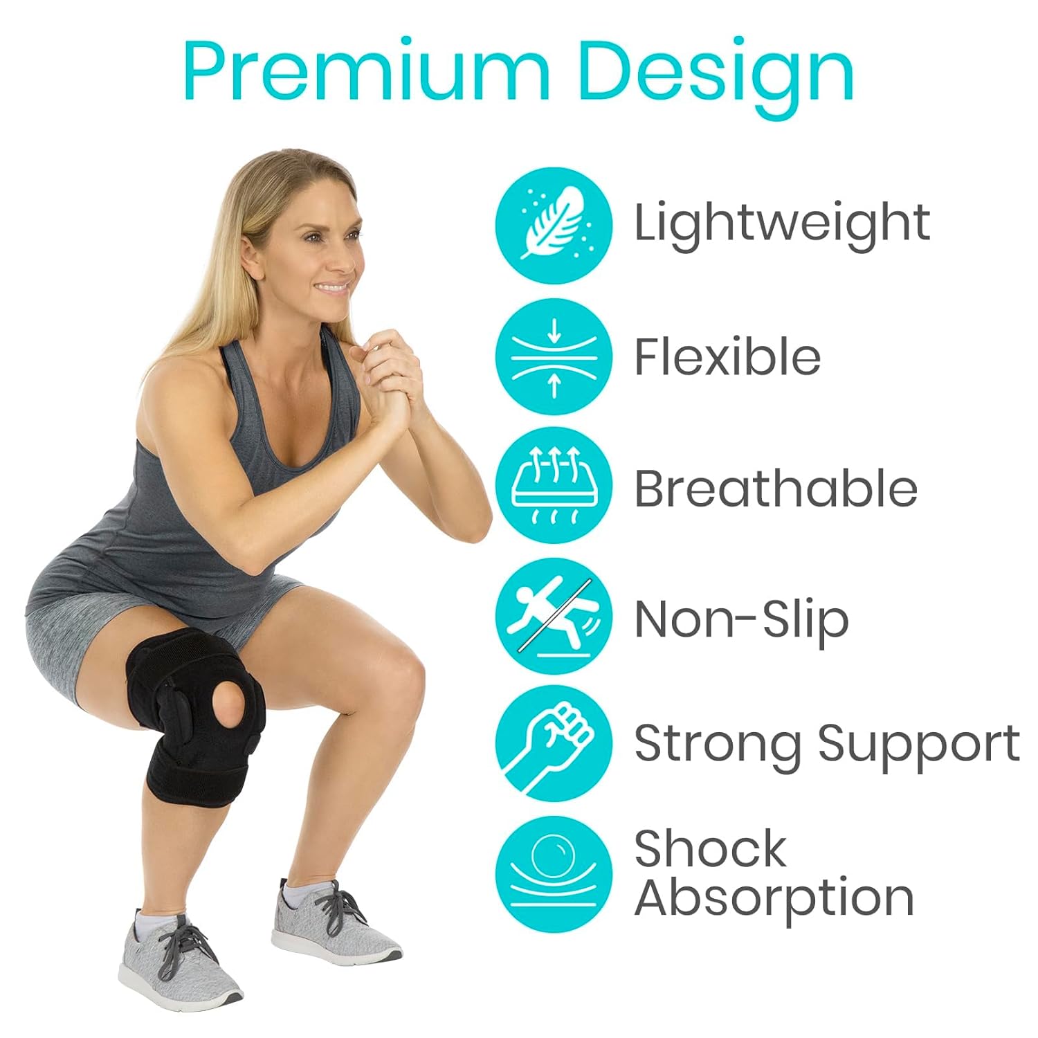 Buy now Vive Hinged Knee Brace - Relieves ACL, MCL, Meniscus Tear - Lightweight, Comfortable, Breathable Open Patella Wrap with Side Stabilizers - for Women & Men - Adjustable Strap for Tendonitis at indiglob india