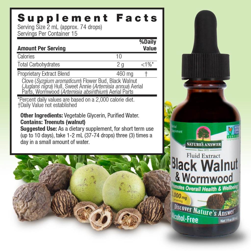 Buy now Nature's Answer Black Walnut and Wormwood Complex | Promotes Overall Health and Wellbeing | Super Concentrated 2,000mg | Vegan, Non-GMO, Gluten-Free & Alcohol-Free 1oz | Promotes a Healthy Gut at indiglob india