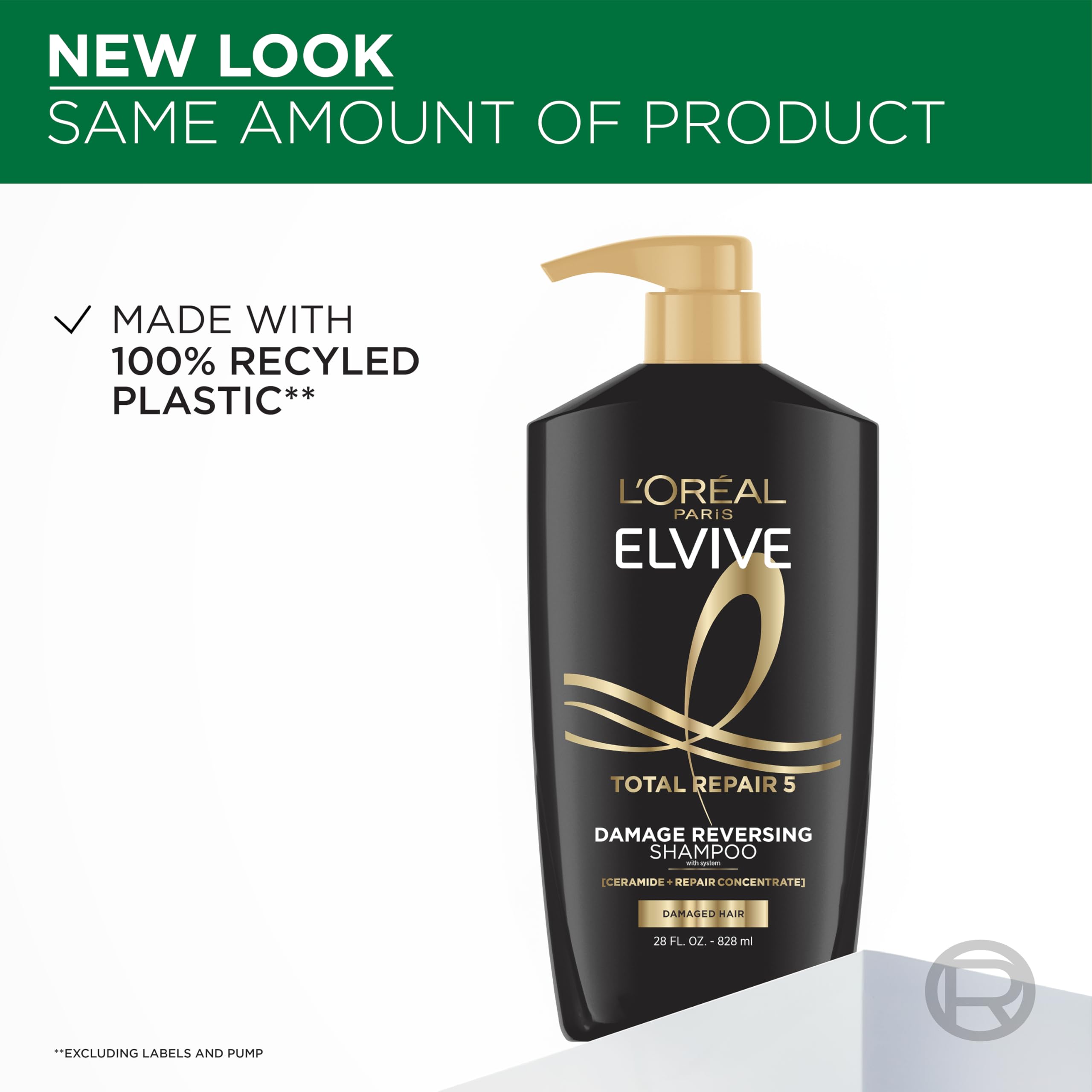L'Oreal Paris Elvive Total Repair 5 Damage Reversing Shampoo and Conditioner Set for Dry and Damaged Hair, Hair Repair Formula with Protein and Ceramide, 56 Fl Oz Set