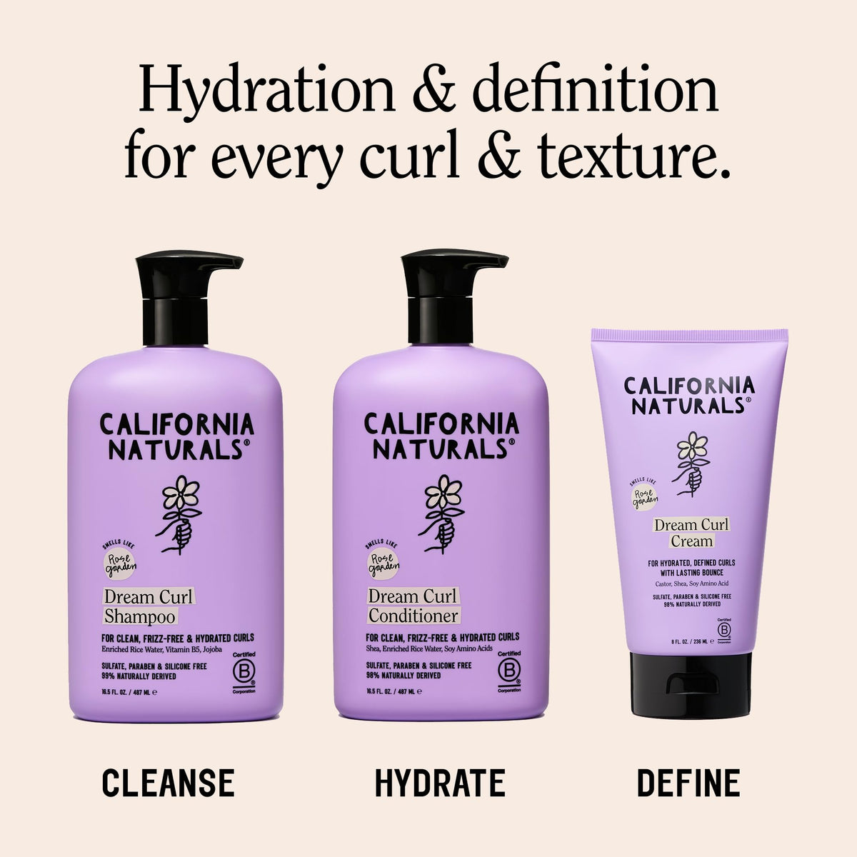 California Naturals Curl Defining Cream for Wavy Curly Coily Hair, Anti Frizz Curl Cream with Shea Butter and Castor Oil, Sulfate and Paraben Free, Natural, Vegan, Rose Garden, 8 oz