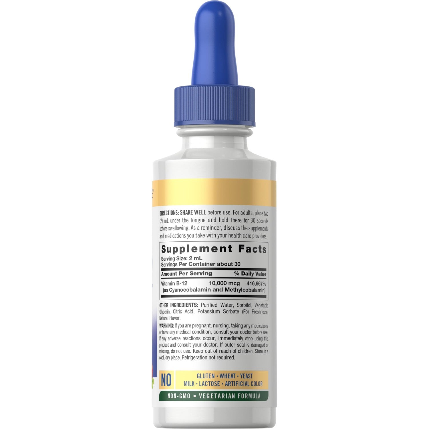 Carlyle Vitamin B12 Sublingual Liquid Drops | 10,000 mcg | 2 fl oz | As Cyanocobalamin and Methylcobalamin | Vegetarian, Non-GMO and Gluten Free