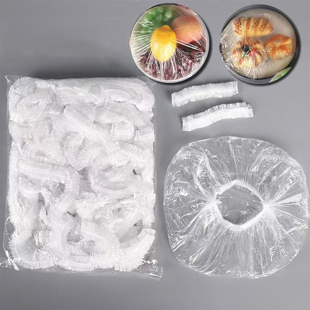 300PCS Disposable Bowl Covers Canning Lids, Plastic Bowl Covers Food Cover Stretch Edging, Flexible Storage Packaging for Storage Containers, Plastic Lids for Disposable Cling Bags for Household