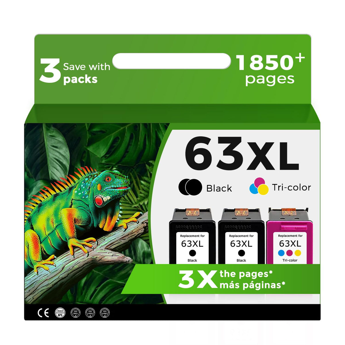 63XL Ink Cartridge Black Color Combo Pack Replacement for HP Ink 63 XL HP63