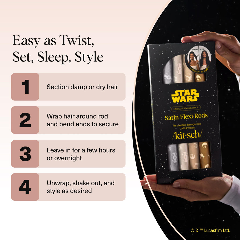 Buy now Kitsch x Star Wars Satin Heatless Hair Curler â€“ Soft Hair Curlers to Sleep In for Heatless Curls Overnight â€“ Overnight Blowout Rods for Women â€“ Hair Styling Tools â€“ Light Side vs Dark Side, 6pc Set at indiglob india
