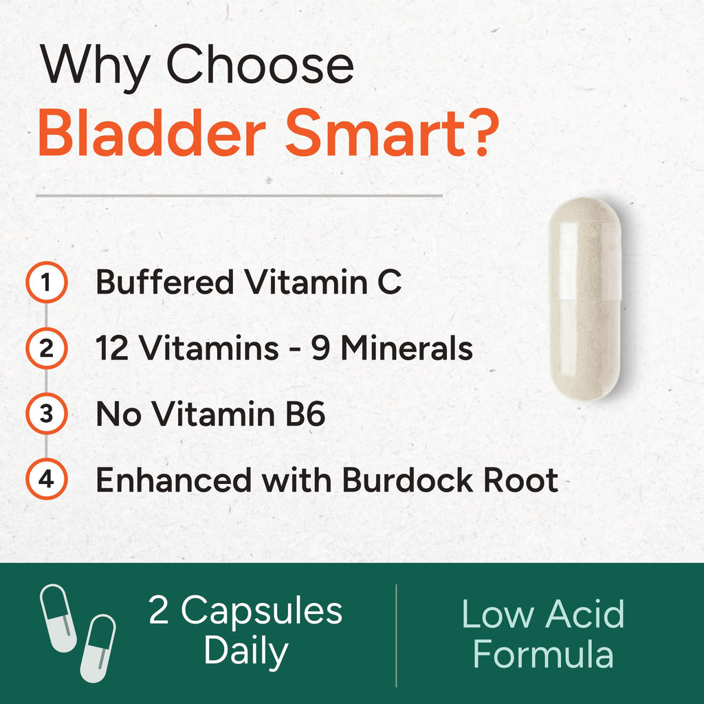 Low-Acid Multivitamin for Sensitive Bladders | 12 Vitamins & 9 Minerals | Buffered Vitamin C & Burdock Root | USA Manufactured | 60 Capsules