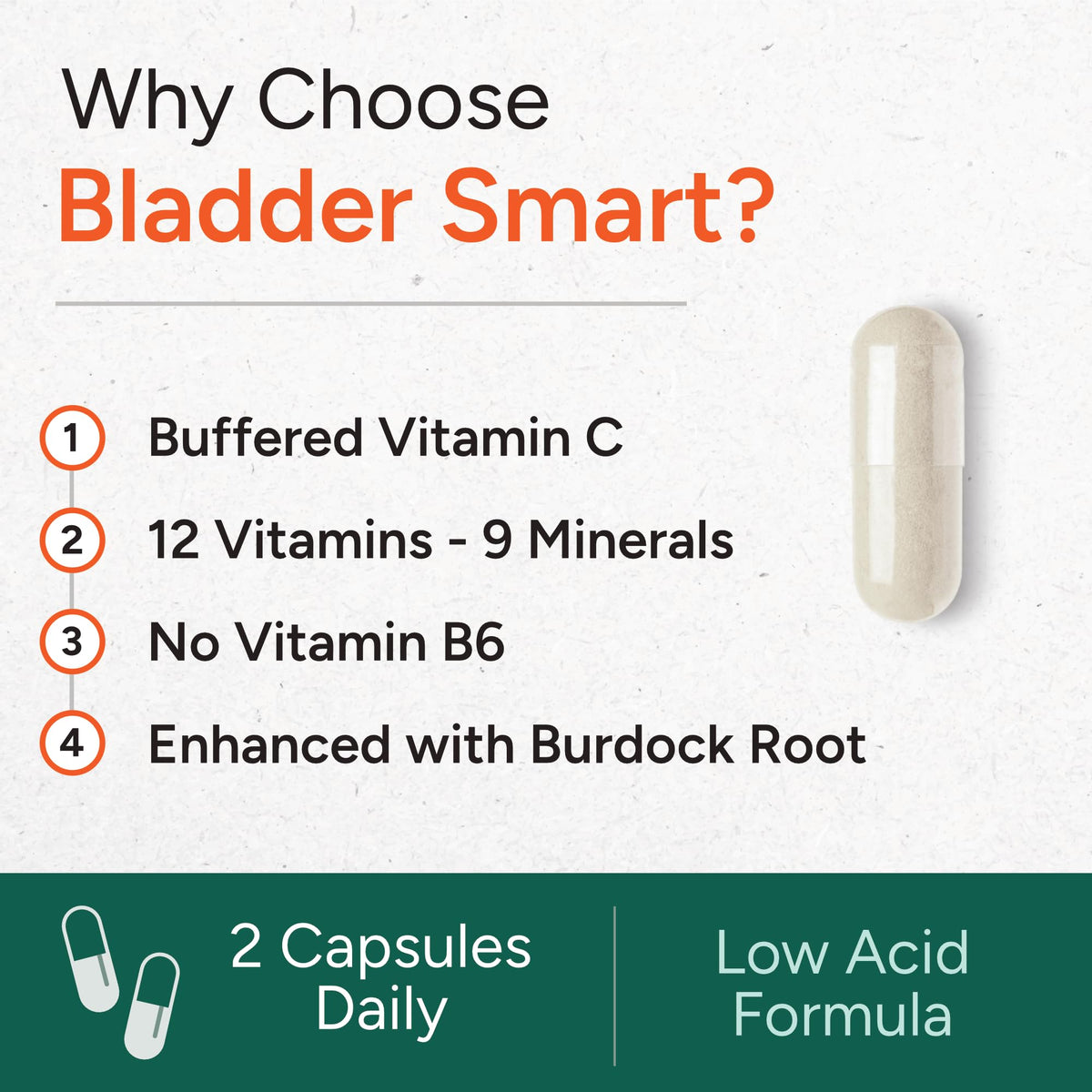 Low-Acid Multivitamin for Sensitive Bladders | 12 Vitamins & 9 Minerals | Buffered Vitamin C & Burdock Root | USA Manufactured | 60 Capsules