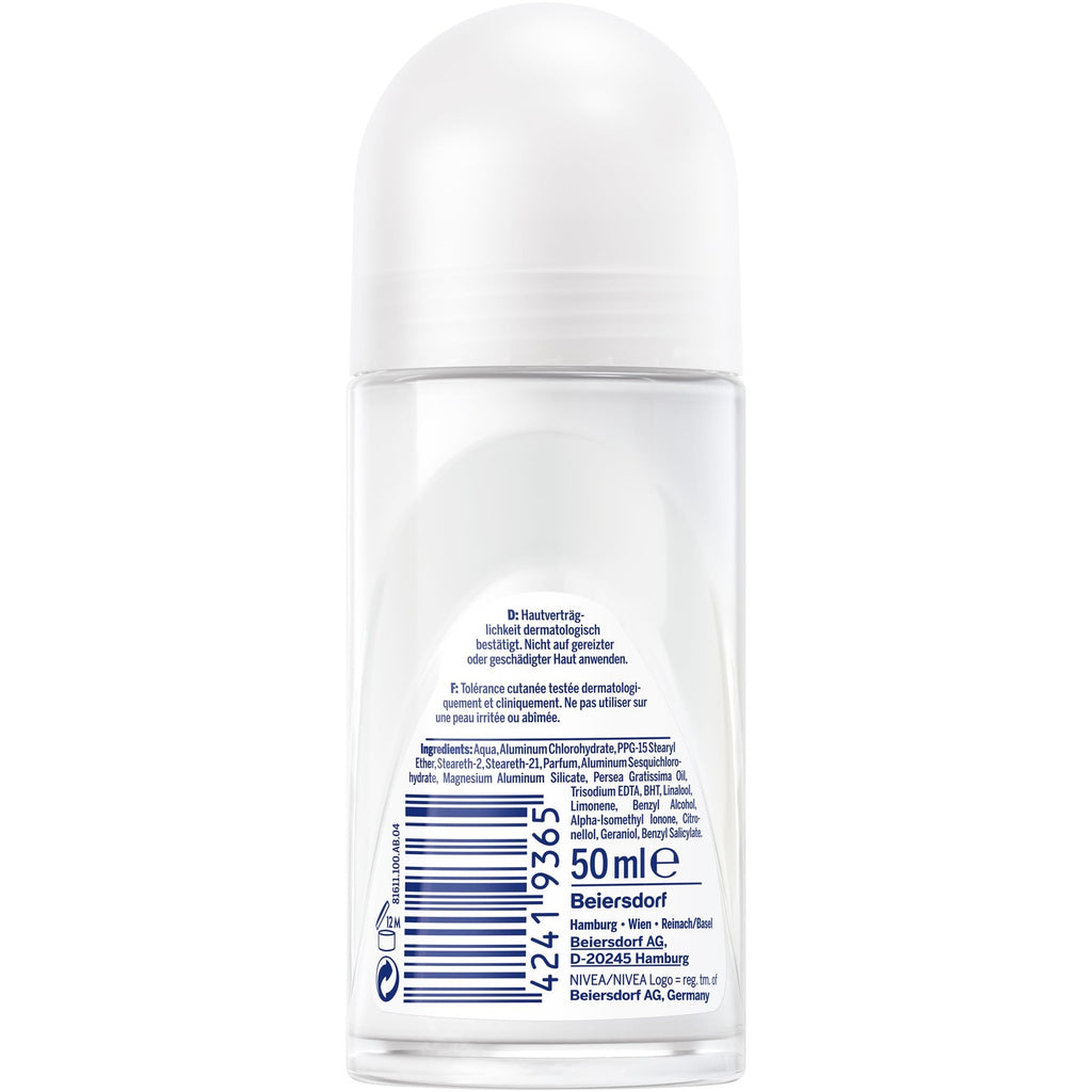 NIVEA Women Dry Comfort Roll-On Antiperspirant Deodorant 50 ml (1.69 fl oz), Alcohol-Free Formula, Gentle Fragrance, Daily Underarm Care, Compact Travel Size, Dermatologically Tested
