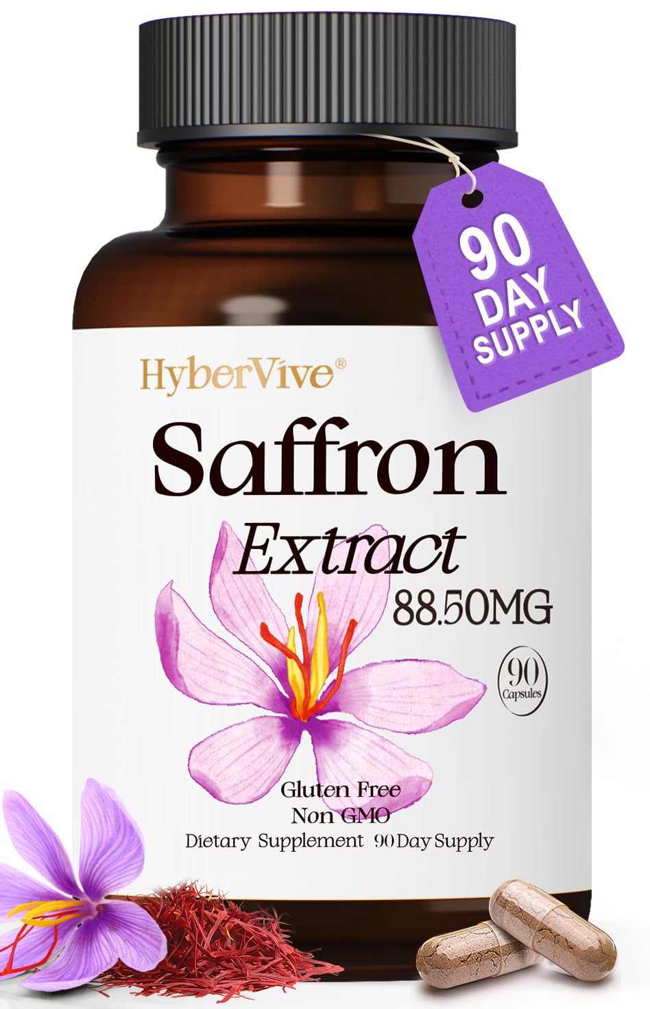 Saffron Supplements 88.5MG with 100% Pure Ingredients, Mood Energy Support