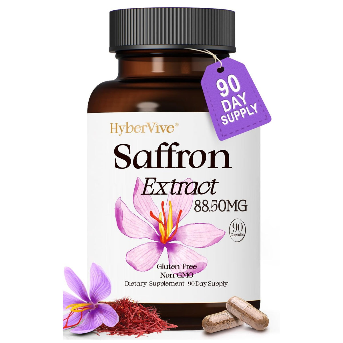 Saffron Supplements 88.5MG with 100% Pure Ingredients, Mood Energy Support