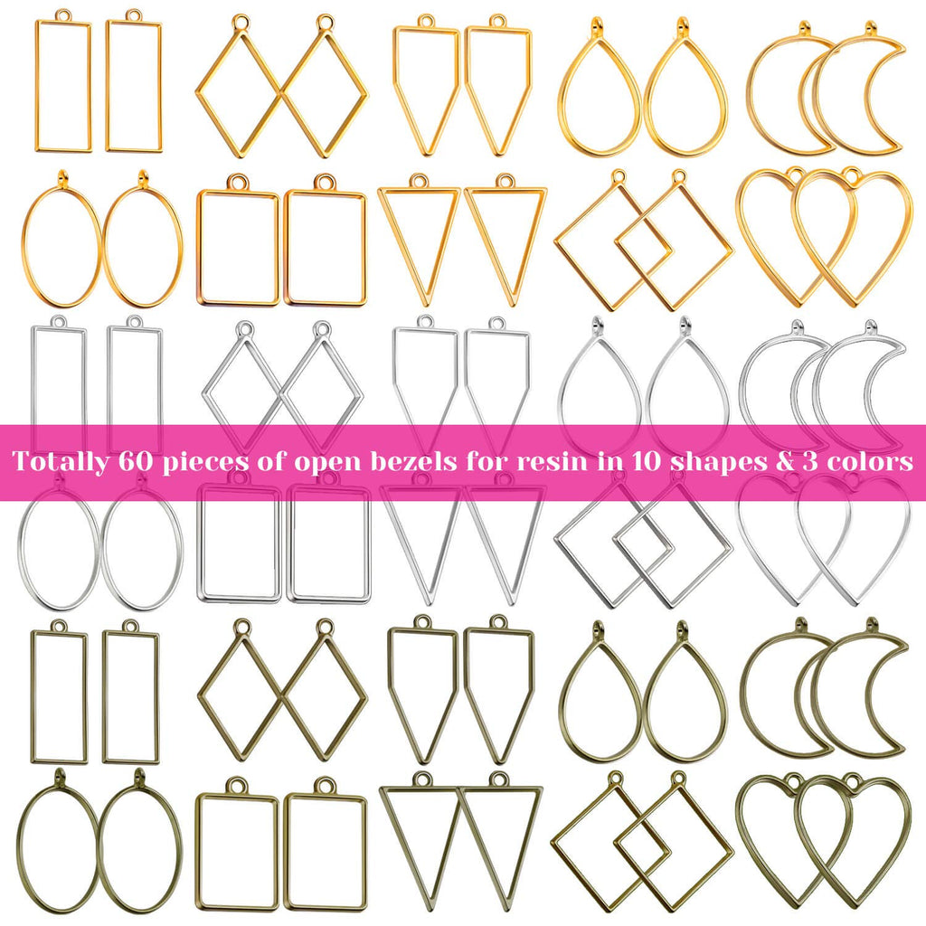Buy now Shynek 60Pcs Hollow Frame Pendants - Resin Craft Bezels Jewelry Molds for Necklaces and Earrings Making Supplies at indiglob india