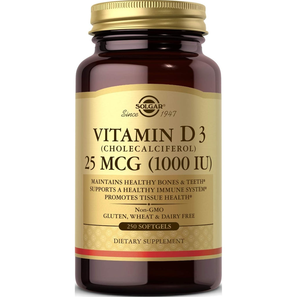 Solgar Vitamin D3 (Cholecalciferol) 25 MCG (1000 IU), 250 Servings | Helps Maintain Healthy Bones & Teeth, Immune System Support, Non-GMO, Gluten Free, Dairy Free - 250 Softgels