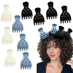 Authentic set of 10 hair volume clips in black, blue, and cream, perfect for enhancing and styling curly hair.