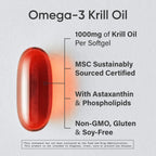 Sports Research® Antarctic Omega-3 Krill Oil 1000mg, 60 Softgels | Double Strength Superba® Krill with EPA & DHA, Choline, Phospholipids & Astaxanthin - MSC Certified Sustainable · Non-GMO