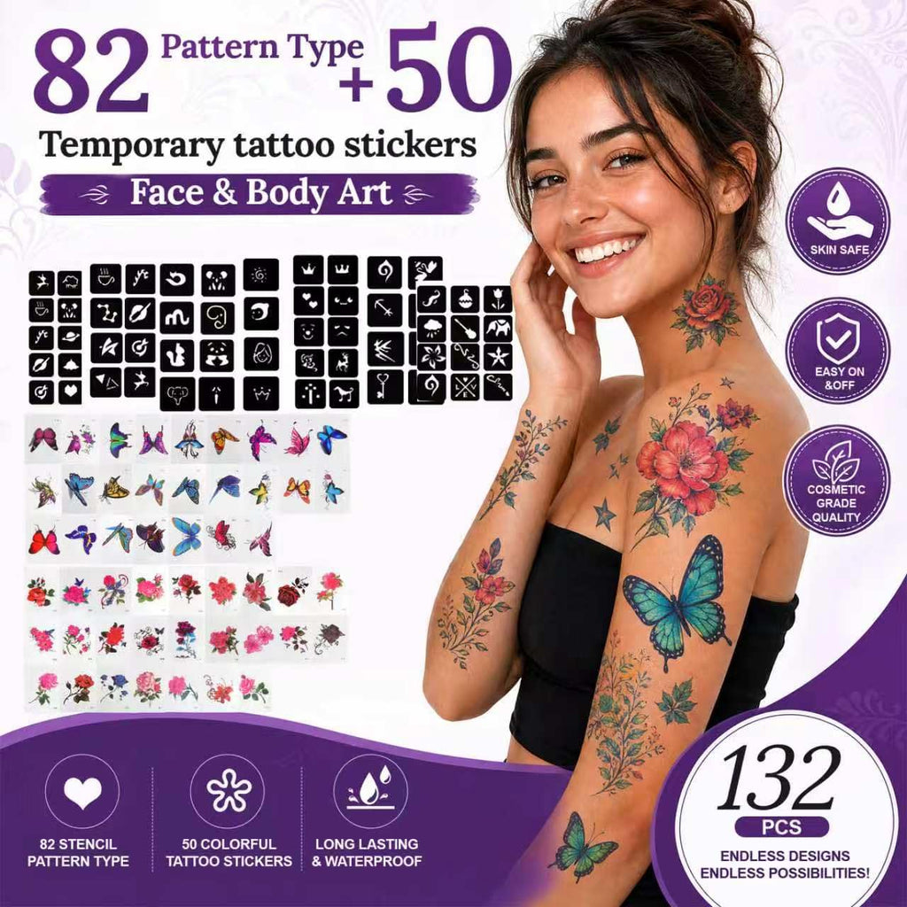 Temporary Tattoos Body Markers 24 Count 50 Temporary Tattoo Stickers 82 Stencils Skin Pens for Teen Girl Gifts Trendy Stuff Cool Birthday Gift Ideas Teens 12 13 14 15 16 17 18 Girls & Adults