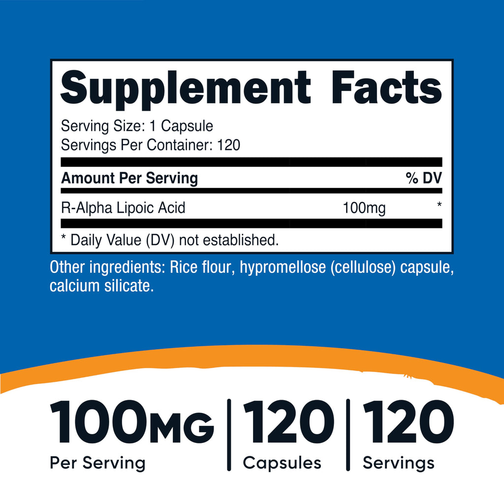 Nutricost R-Alpha Lipoic Acid 100mg, 120 Capsules, Veggie Capsules | GMO-Free, Gluten Free