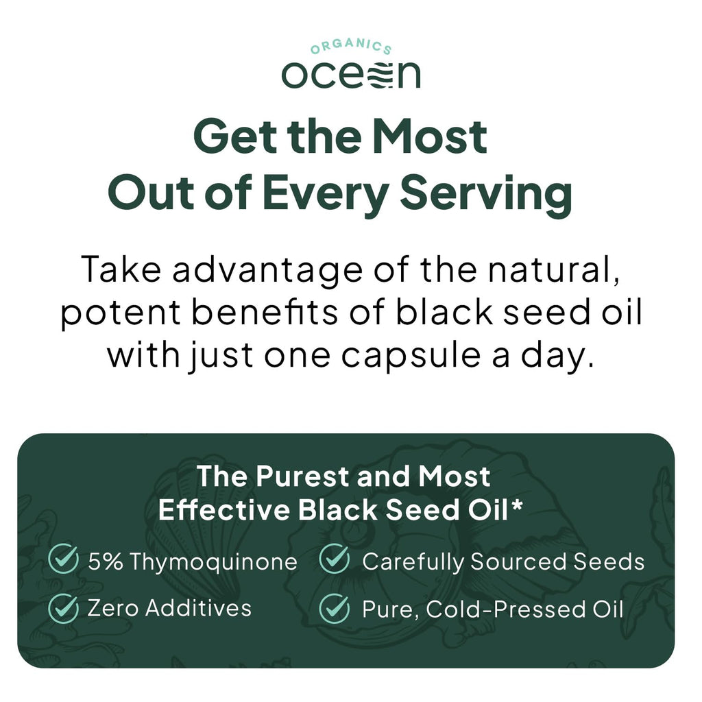 Organics Ocean Better Black Seed Oil Cold Pressed - Pure Nigella Sativa Oil for Immune Support - 5% Thymoquinone - Support Memory, Vitality, and Cellular Health