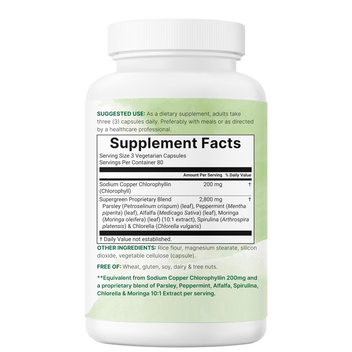 Micro Ingredients Chlorophyll Super Greens Complex | 240 Veggie Capsules with Parsley, Moringa, Spirulina, Chlorella, & More | Gluten-Free, No Additives
