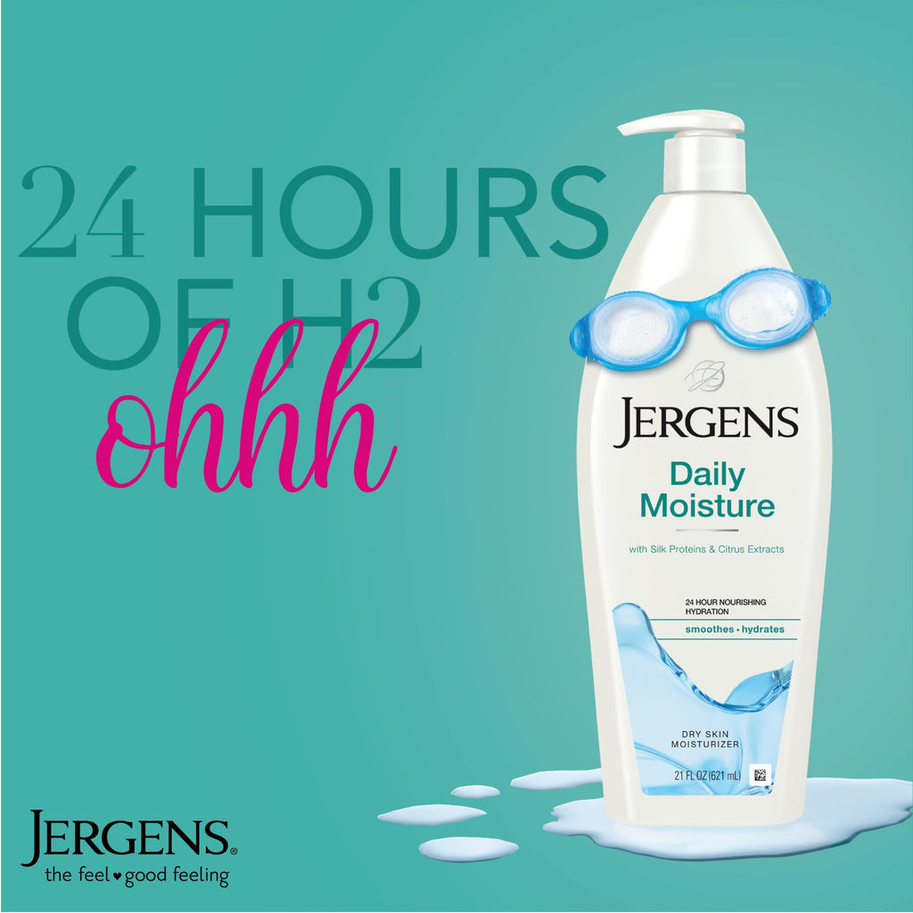 Jergens Daily Moisture Body Lotion For Dry Skin, 21 fl oz | Silk Proteins, Citrus Extracts, Instantly Relieves Roughness, Smooths Texture, Long-Lasting Moisture