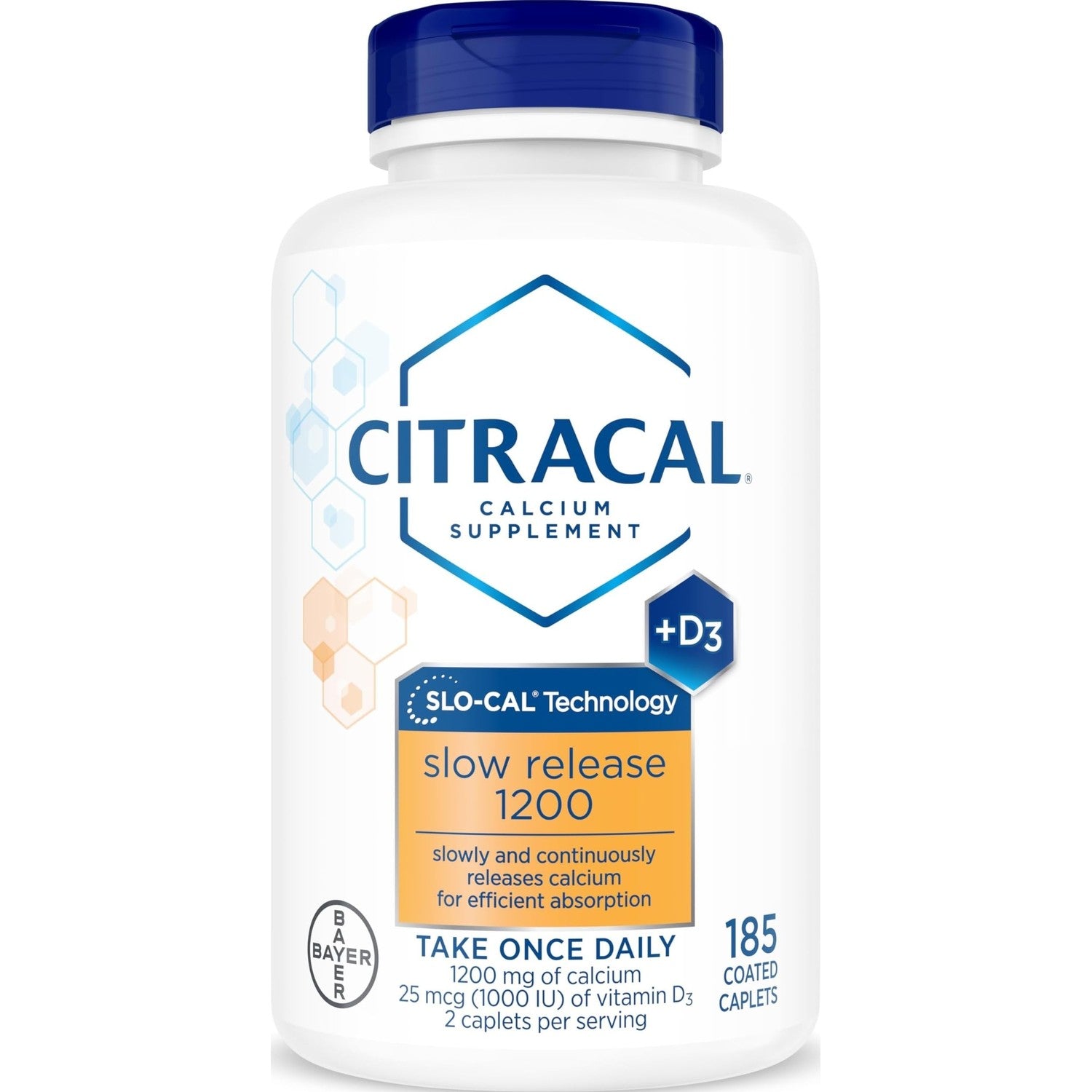 Citracal Slow Release- Calcium 1200 mg with Vitamin D3, Magnesium, Calcium Supplement, Bone Health Support, Take Once Daily Caplet, 185 Count