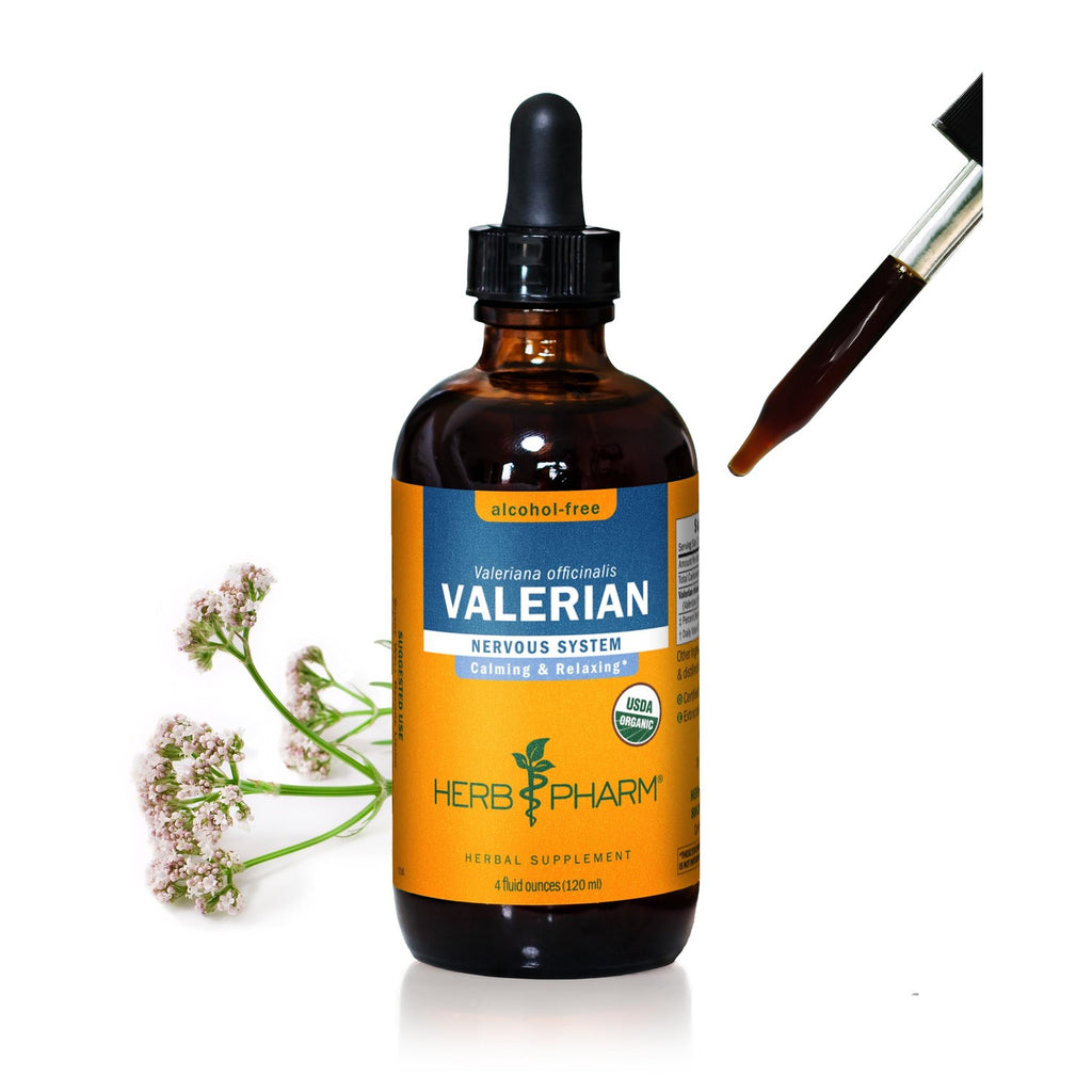 Herb Pharm Valerian Alcohol-Free Extract: Organic Liquid Glycerite for Sleep & Relaxation, Calming Nighttime Sleep Support Supplement for Adults, Sugar-Free, Up to 24 Week Supply, 4 oz