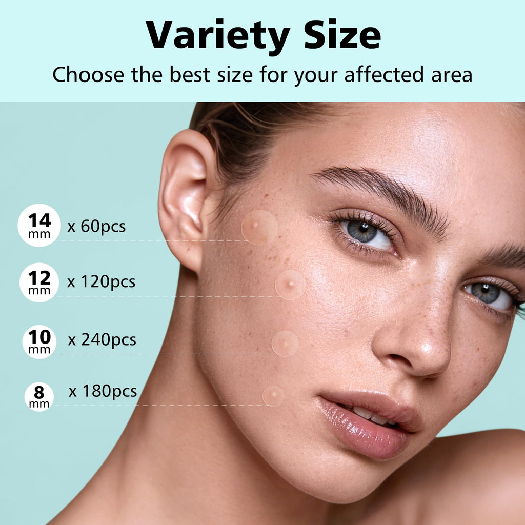 Pimple Patches for Face - 4 Size 600 Counts Acne Patches, Hydrocolloid Patches for Covering Zits and Blemishes, Spot Stickers with Salicylic Acid, Tea Tree Oil & Calendula Oil