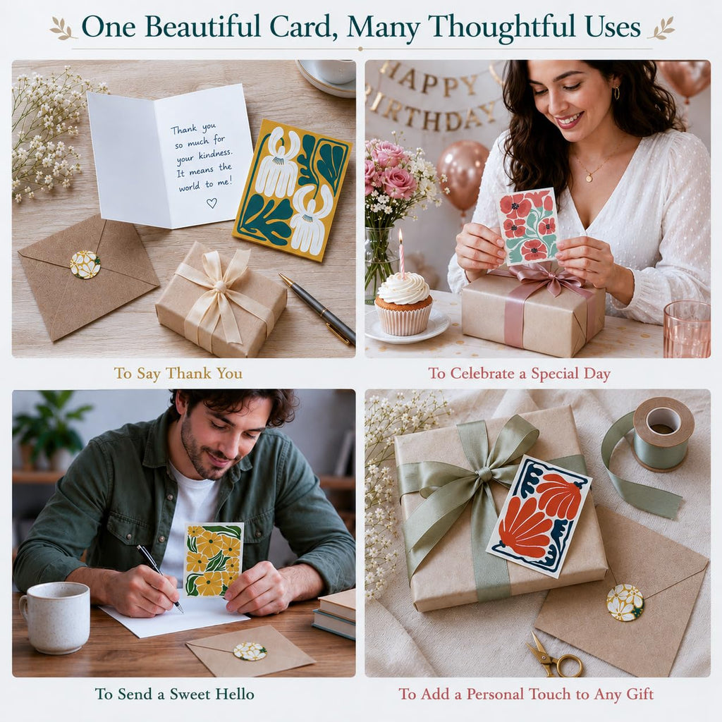 AUDREE Blank Cards with Envelopes, Modern Abstract Flowers 50 Pack