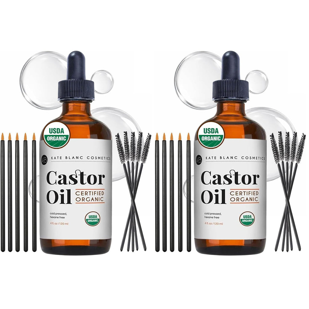 Kate Blanc Cosmetics Castor Oil Organic for Hair, Lashes, Face, Skin (2oz) | 100% Pure, Cold Pressed, Hexane Free Hair Oil in Glass Bottle. Lash Serum for Thicker-Looking Eyelashes & Eyebrows